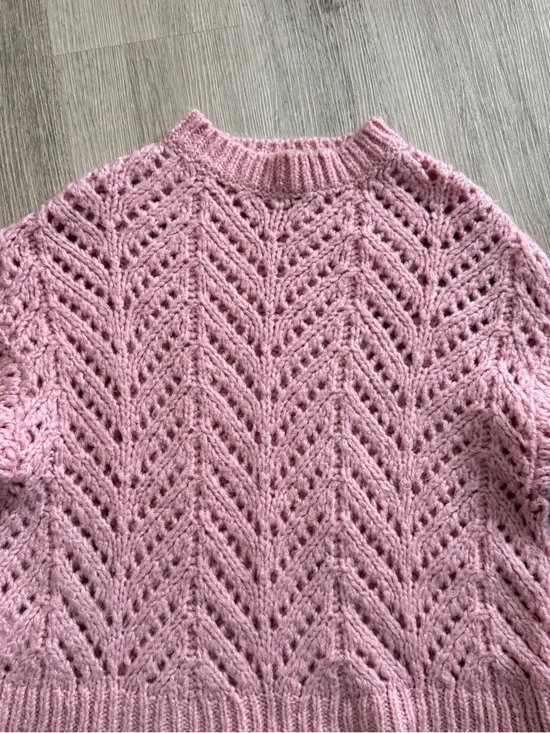 Mango Pink Open-Knit Chevron Crewneck Sweater - Picture 2 of 5